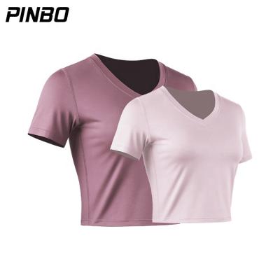 China OEM Antibacterial Women Sportswear Sexy GYM Fitness Training Shirt Fashion Yoga Crop Short Sleeved Quick Dry Top for sale