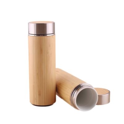 China Viable Abnormal Ceramic Bamboo Style Leak Proof Thermos Vacuum Flask Bamboo Water Bottle With Tea Infuser for sale