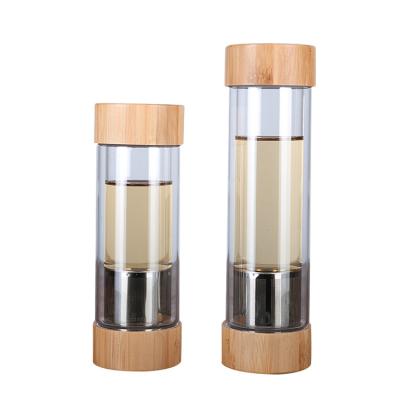 China 2021 Amazon Viable Hot Selling Lid Borosilicate Glass Custom Made Bamboo Bottle With Stainless Steel Infuser for sale