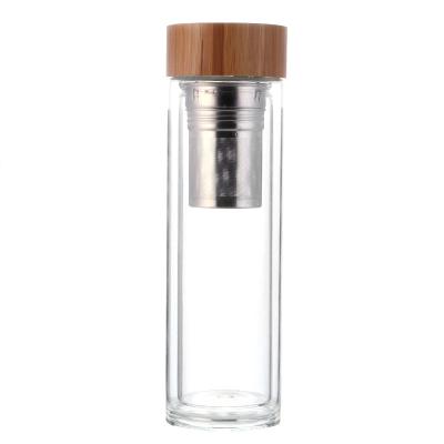 China Viable Custom Good Quality Borosilicate Glass Lid Private Label Glass Tea Bottle Bamboo Water Bottle for sale