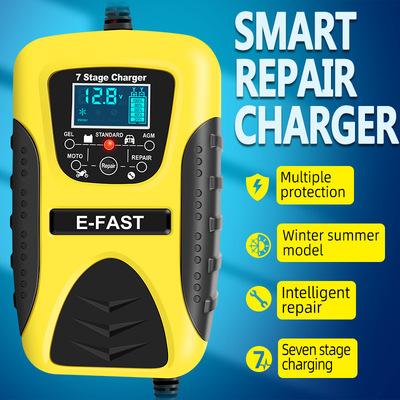 China Motorcycle Repair Auto Charger 12V 7A 7 Section Car Battery Charger Yellow Lead-acid Battery Charger Mode Multi-battery for sale