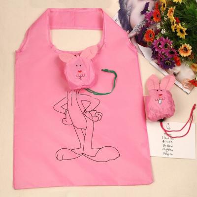 China Factory Supply Yiwu Folding Pink Rabbit Shape Polyester Foldable Shopping Bag for sale