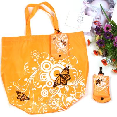 China Folding Promotional Butterfly Printed Reusable Cheap Foldable Grocery Tote Bag for sale