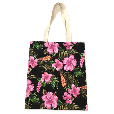 China Custom Handled Print Flower Printed Canvas Cotton Tote Bag Fabric Reusable Shopping Bag Handbags for sale