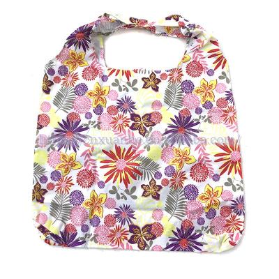 China Collapsible Folding Shopping Bag Cheap Printed Grocery Reusable Waterproof Bag Floral Tote Bag for sale