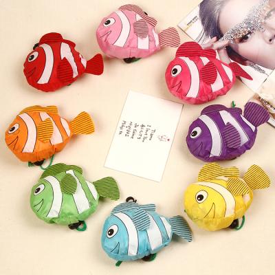 China Custom Cute Cartoon Fish Foldable Animal Reusable Polyester Folding Tote Shopping Bag for sale