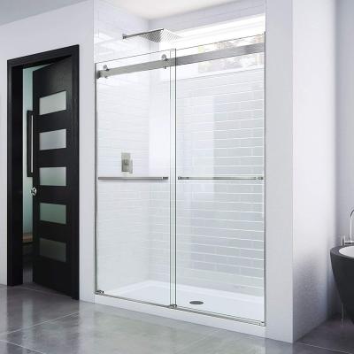 China Durable and competitive Cheap Frameless Bypass Glass Sliding Shower Door in Brushed Nickel 60''*76'' Sliding Shower Enclosure for sale