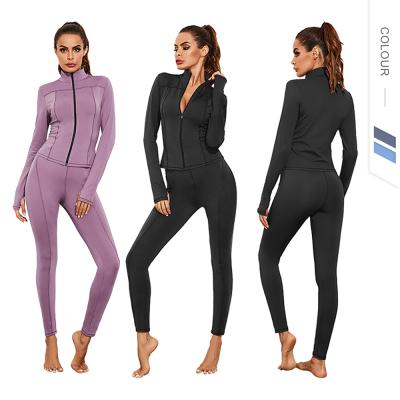 China 2022 Breathable High Quality Long Sleeve Zippered Sportswear Fitness Sporty Yoga Sets Skinny Naked Feel Tracksuit Top Jacket Legging Set for sale