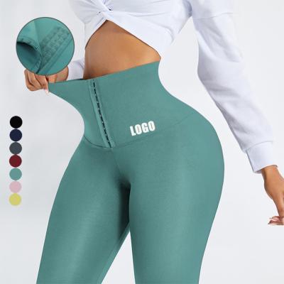 China Women Style Three-tiered Buttoned Abdomen High Waisted Breathable Simple Elastic Sports Tight Pants Shaping High Waist Plus Size Trousers for sale