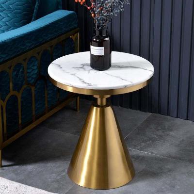 China Modern luxury home side marble top table living room stand stainless steel thin layer gold coffee table furniture coffee tea table for sale