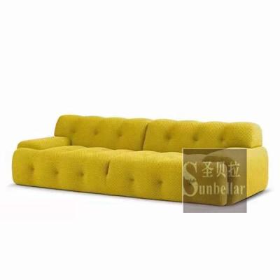 China Living Room Tufted Fabric Sectional Sofa Tufted Buttons Upholstered Solid Wood Nordic Square Cube Corner Sofa Frame Colors Optional for sale