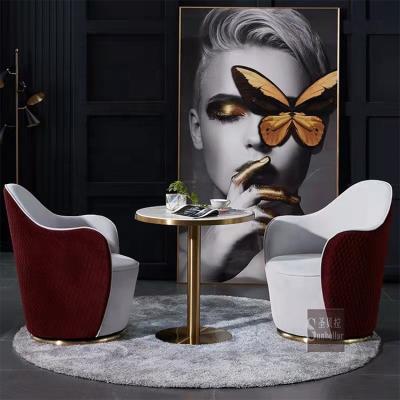 China Modern Gold Fabric Chair Accent Club Revolving Steel Base Revolving Living Room Armchair VIP Room Reception Sofa Upholstered Chair for sale