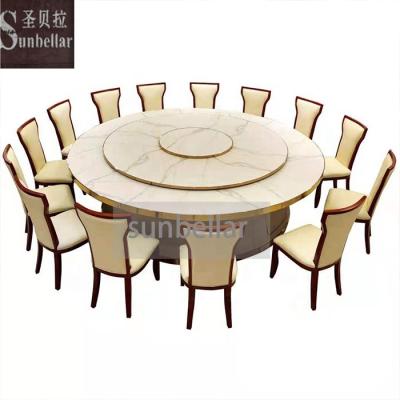 China Contemporary Bespoke Furniture Banquet Table And Chair Hotel Round Chairs Marble Top Electric Table Wood Restaurant Dining 8-15-30 Chairs for sale