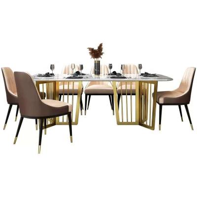 China Modern Contemporary Dining Room Furniture Dining Tables and Chairs Set Stainless Steel Marble Top Bracket Wooden Dining Table Chairs for sale