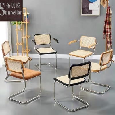 China Nordic Convertible Rattan Wicker Furniture Chair Stainless Steel Metal Wood Dining Chairs For Cafe Home Office Chair for sale