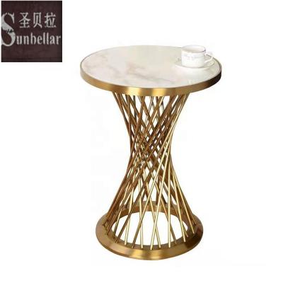 China Hot Sale Luxury Dining Table Round Round Gold Stainless Steel Interlocking Marble Top Coffee Table Set For Home Hotel for sale