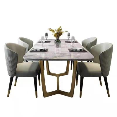 China New Arrival Modern Luxury Dining Room Furniture Gold Metal Base Rectangle Marble Agglomerated Top Shape for sale