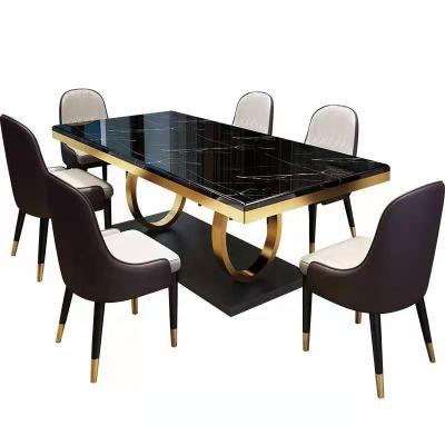 China Modern Modern Dining Table Set Luxury Marble Gold Stainless Steel Bracket Two Circles Table Home Furniture Dinner Table Top Set for sale