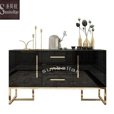 China Stable Storage Living Room TV Cabinets Console Table with Gold Stainless Steel Legs Sideboard Cabinet in Modern Dining Room for sale