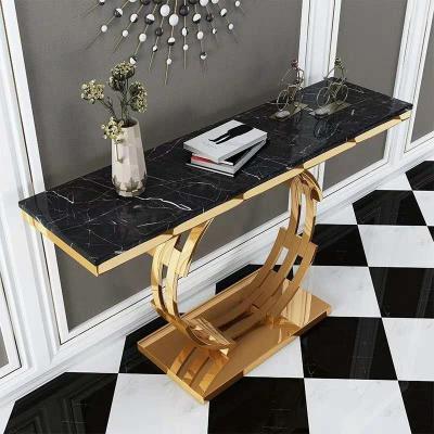 China Real marble contemporary Foshan rectangle shape marble top table contemporary stainless steel gold console table ring shape for hotel hallway for sale