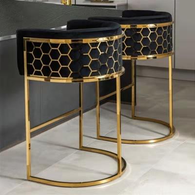 China Super comfortable hot sale modern comfortable kitchen dining bar stool counter chair gold steel bar chair velvet fabric umpire chair for sale