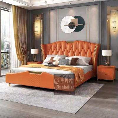 China Modern Italian Soft Luxury Quality Style Bed Master Bedroom Wooden Leather Furniture Large For Home for sale