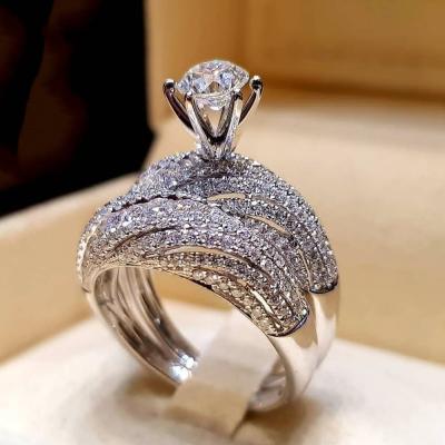 China Other Accept Gemstone 2pcs/set CZ Diamond Ring Set Wedding Party Rings Luxury Good Quality Sterling 925 Silver Custom Made For Women B2445 for sale