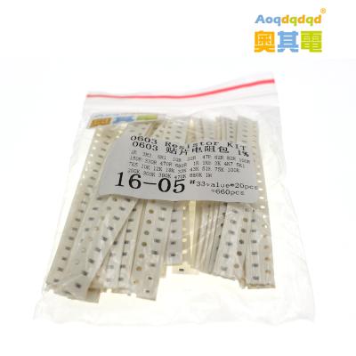 China smd resistor 0603 Kit Smd 0603 Sample Resistor 1% 33valuesX 20pcs=660pcs Assorted Kit 1ohm-1M Kit Resistor for sale