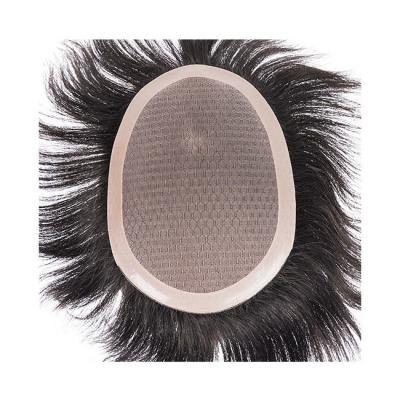 China 100% Virgin Human Hair Full Lace Toupee For Man With Mono Mesh And Lace Base Material for sale