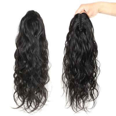 China 8-28 pulgadas de pelo ondulado Remy cuerpo onda clip garra cola de caballo extensiones de cabello para mujeres negras en venta