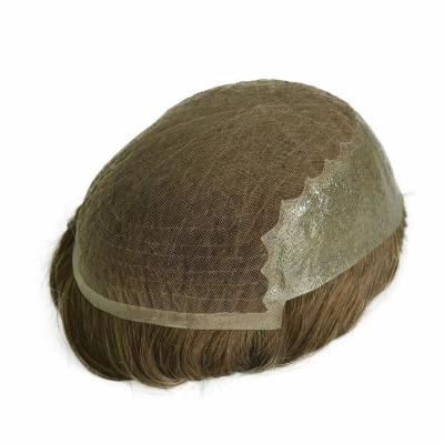 China Lazo natural de PU para hombres Toupee para el 100% de cabello humano hombre tejido de pelucas piezas de pelo Unidad de parche sistema en venta