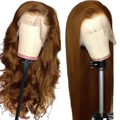 China 12-34 Inch Raw Indian Real Chestnut Bruin Hair Wig HD Transparante Zwitserse kant voorwig Te koop