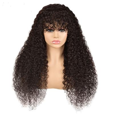 China Natural Black Grade 10A 100% Raw Virgin Human Hair Glueless Wigs with Bangs 150% Density for sale