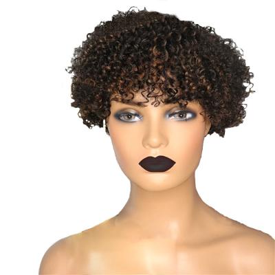 China Light Brown Afro Curly Wig Cuticle Aligned Short Pixie Cut Human Hair Wigs with Bangs for sale