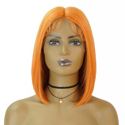 China 14inch HD Lace Front Bob Wigs with Natural Orange Silky Straight Human Peruvian Hair for sale