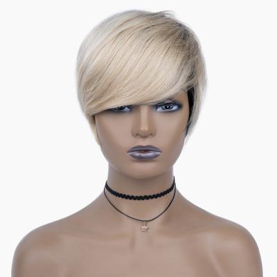 China Machine Made Human Hair Wig T1B 613 Blonde Color Short Straight Wigs For Black Women for sale