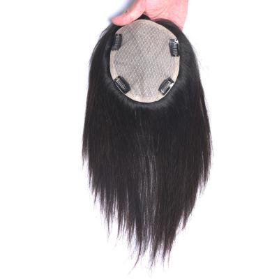 China 18 Inches European Natural Real Free Part Silk Base Human Hair Clip In Topper for Women for sale