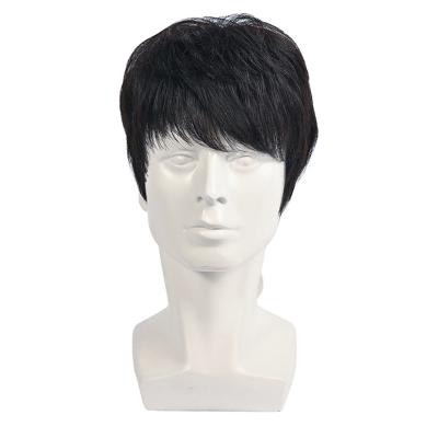 China 150% Density Natural Black Short Human Hair Wig for Men Layered Full Replacement Hair for sale