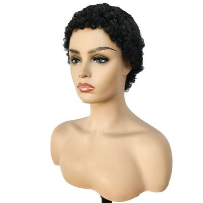 China Machine Made Short Curly Human Hair Wig Afro Curly No Lace Closure Virgin Brazilian for sale