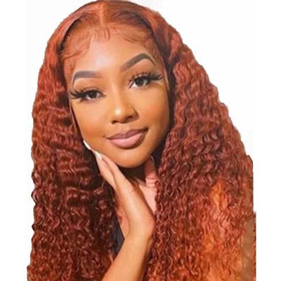 China Highlight Orange Ginger Colored HD Lace Front Wig 13x4 Lace Size Peruvian Kinky Curly for sale