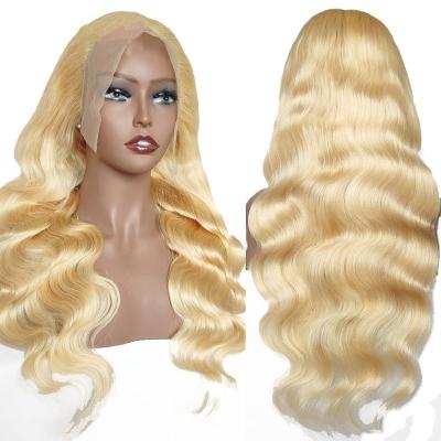 China Light Brown Lace Color Virgin Blonde Highlighted Body Wave Curly Full Lace Front Wig 613 HD 13x6 for Women for sale