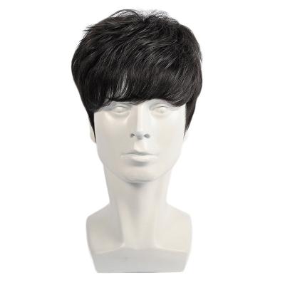 China Soft and Shiny Brazilian Hair Short Cut Full Head Male Black Wigs with Natural Scalp for sale