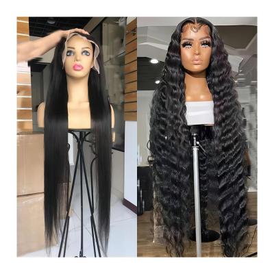 China 30 Inch Water Deep Wave Body Wave 4x4 Hd Transparent Lace Frontal Raw Human Hair Wig For Black Women for sale