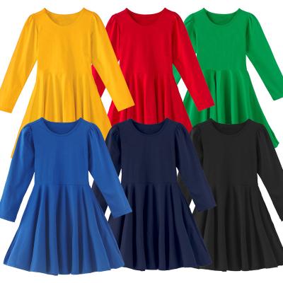 China Wholesale Cotton Swing Clothing Kids Anti-Wrinkle Clothing Solid Sleeve Girls Twirly Skater Dress Wholesale for sale