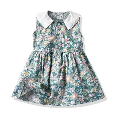 China 2022 High Quality Anti-wrinkle Kids Dress Toddler Floral Girl's Casual Ruffle Shoulder Flower Pinafore Party Baby Dresses Sleeveless for sale