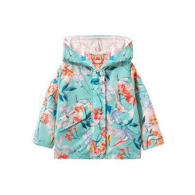 China Anti-wrinkle kids clothing little print coat for girls outerwear cotton material design zipper with hat for girls for sale