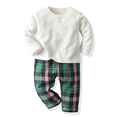 China Breathable Wholesale Plaid Pants+plain Tops Comfort Boys Sleepwear Children Housewear Soft Touch Two Piece Pajama Sets Nightgowns For Kids for sale