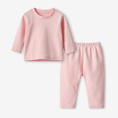 China Breathable Kids Spring Autumn Cotton Home Pajamas Set Toddler Girls Solid Sleepwear Dressing Sets Children Kids Pajamas Set for sale