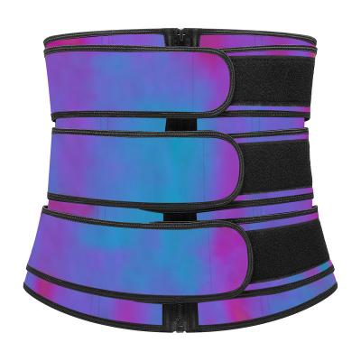 China Women's Viable Custom Logo Slim Zipper Reflective Iridescent Neoprene One Belt Tummy Control Waist Trainer for sale