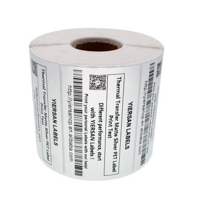 China Silver Matte Polyester Roll Matte Polyester Waterproof Custom Printed Thermal Transfer Label for sale